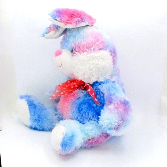 Hommerbest Tie Dye Plush Easter Bunny 20" Polka Dot Bow Soft Lovey & Cuddle Toy - Picture 3 of 4